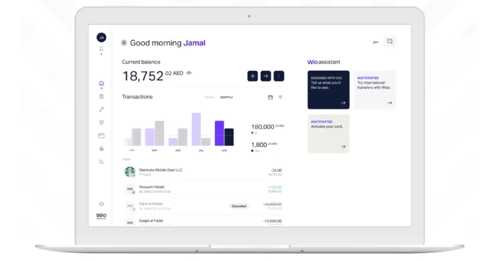 Sample WIO Bank Dashboard Interface