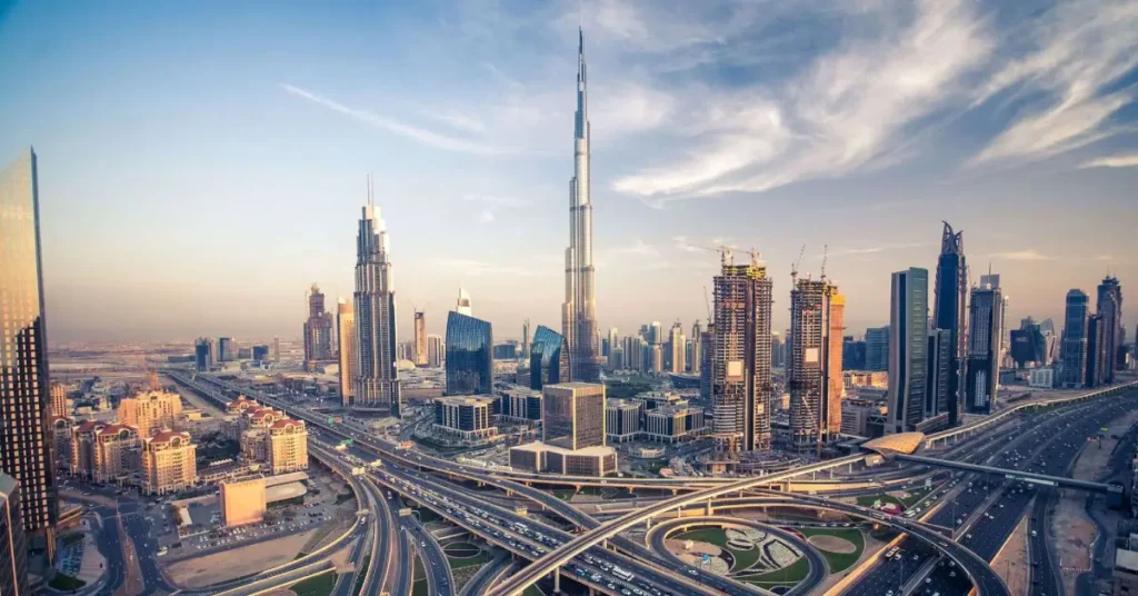 Stunning Dubai skyline with GenZone services guiding businesses and crypto investors seamlessly.