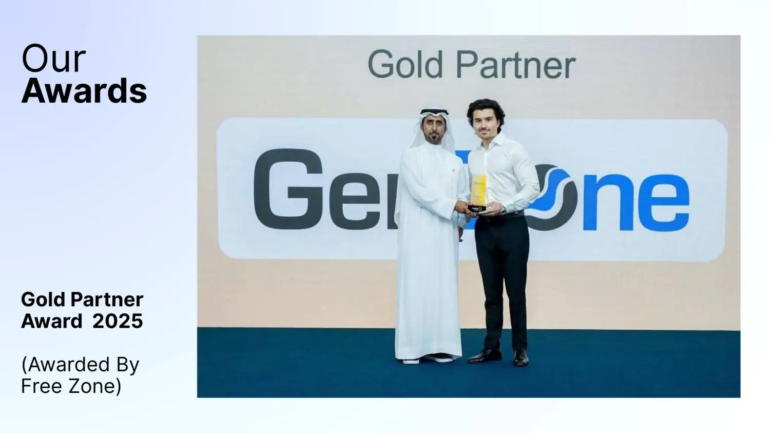 GenZone receives the Gold Partner Award 2025, honored by a leading UAE Free Zone for excellence in business setup services.