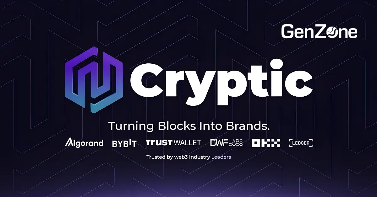 Banner image of CrypticWeb3, a fast-growing Web3 marketing agency, highlighting that GenZone helped set up their company in Dubai.