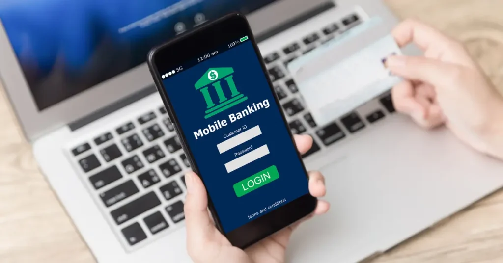 Person logging into mobile banking app on smartphone showing the safety and convenience of UAE banks 