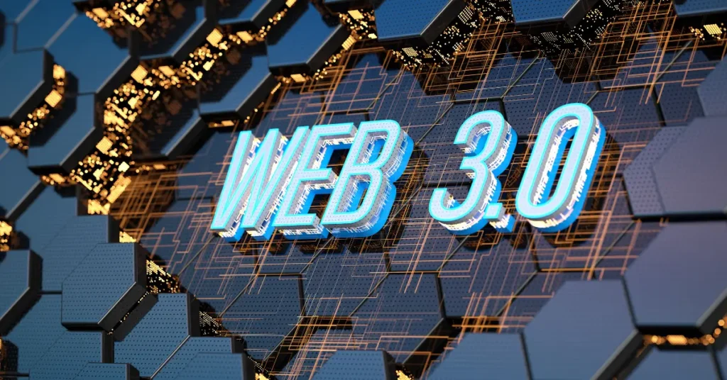 A futuristic Web 3.0 graphic showing a digital hexagonal network, symbolising next-generation internet and decentralised innovation.
