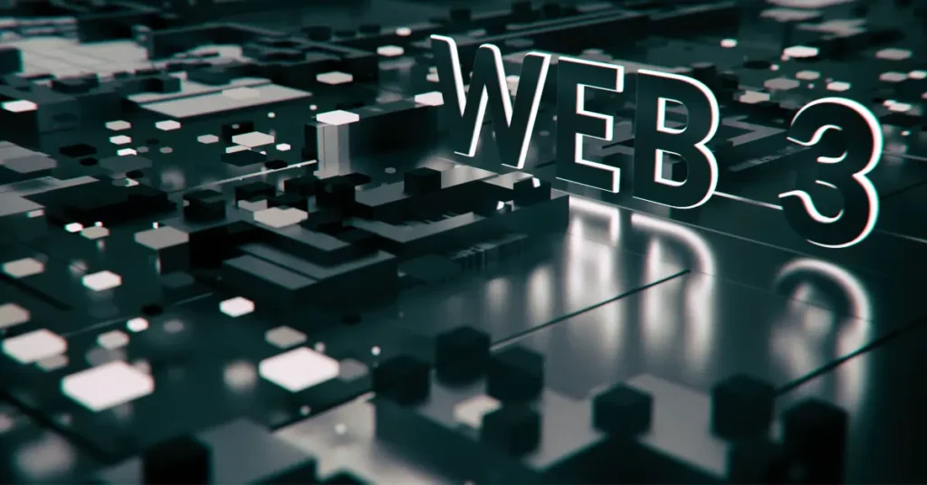 Abstract Web3 digital ecosystem graphic showing futuristic blocks and technology elements representing decentralized innovations.