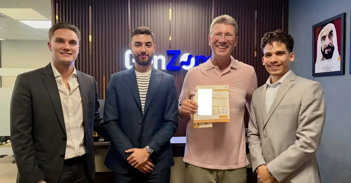 Prof. Dr. Markus Rothenburger with GenZone co-founders and real estate advisor at GenZone headquarters in Business Bay, Dubai