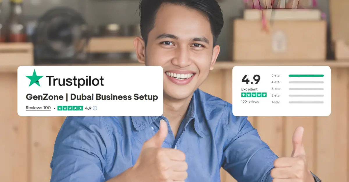 GenZone achieves 100 Trustpilot reviews with a 4.9/5 star rating for Dubai business setup services