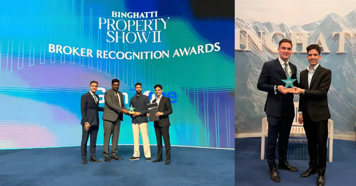 Representatives of Binghatti Developers present the Broker Recognition Award to GenZone Realty at the Binghatti Property Show in Dubai.