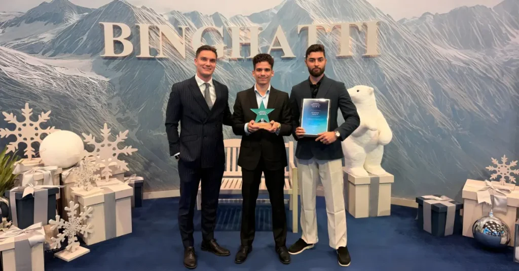 Binghatti Developers honor GenZone Realty with the Broker Recognition Award at the Binghatti Property Show II in Dubai.