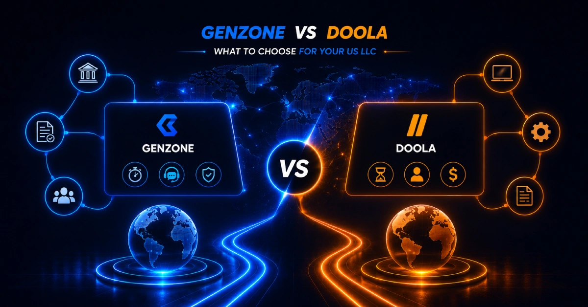 GenZone vs Doola comparison for non-resident founders setting up a US LLC - pricing, support, banking and tax compliance.