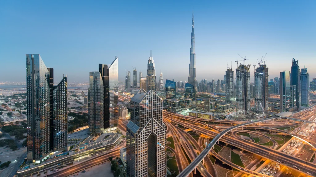 Downtown Dubai skyline featuring Burj Khalifa and opportunities for business setup and investment