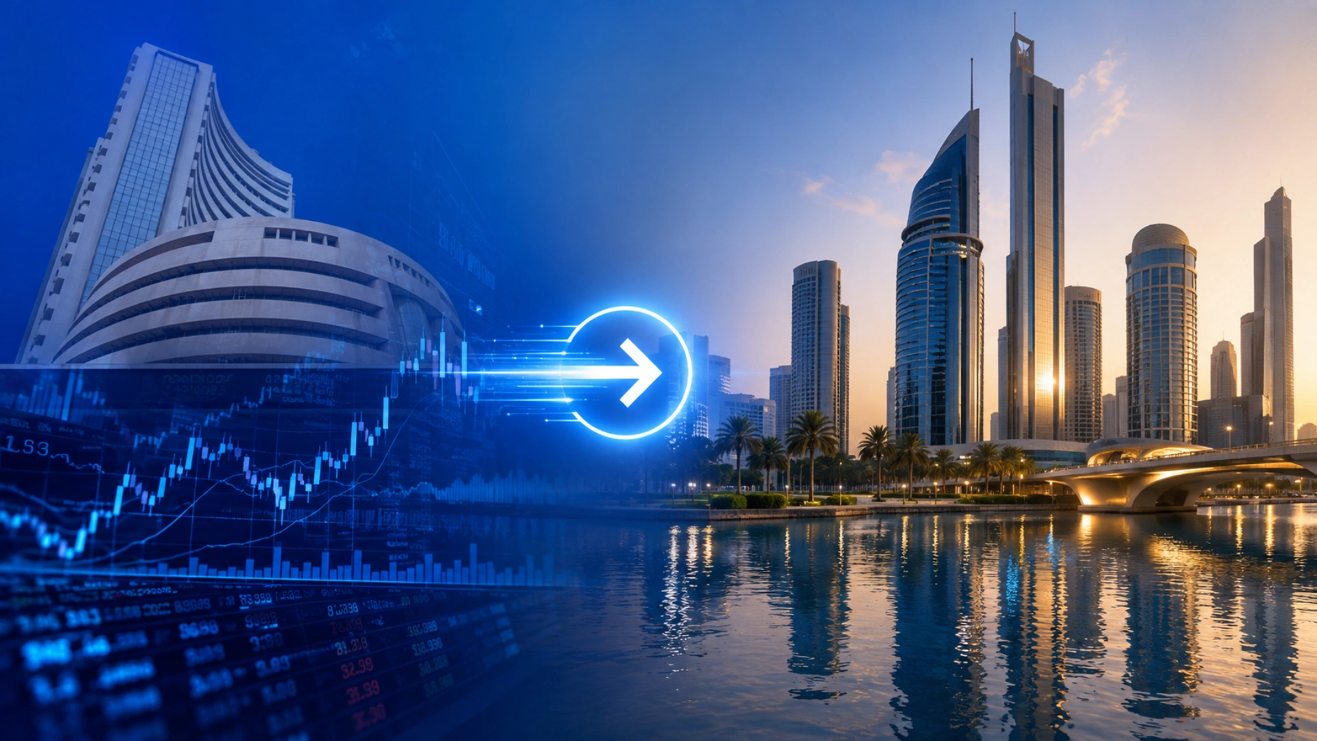 Indian stock market transitioning to Dubai, symbolizing traders moving from India to global markets.