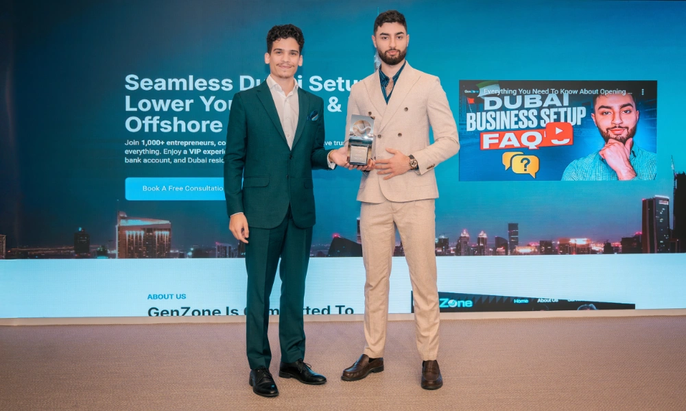 GenZone founders Kevin and Shayan with their Dubai Free Zone Award